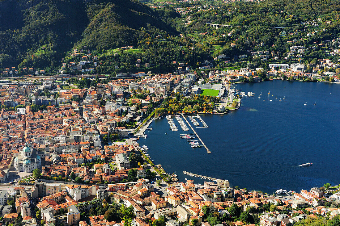 View at the city of Como and lake Como, Como, Lombardy, Italy, Europe