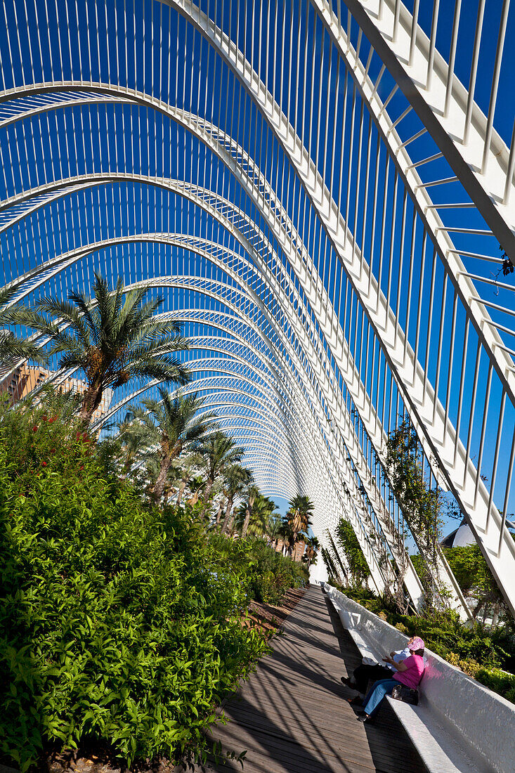 Umbracle, Grünanlage in Cuidad de las Artes y las Ciencias, Stadt der Künste und der Wissenschaften, Santiago Calatrava (architect), Valencia, Spanien