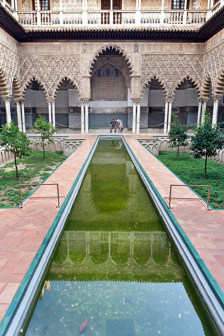 Patio de las Doncellas, Alcázar of Seville, royal palace originally a Moorish fort, Seville, Spain