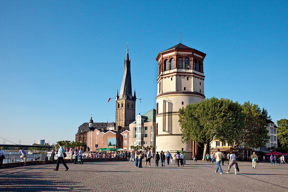 Schlossturm at square Burgplatz in the sunlight, Old town, Düsseldorf, Duesseldorf, North Rhine-Westphalia, Germany, Europe