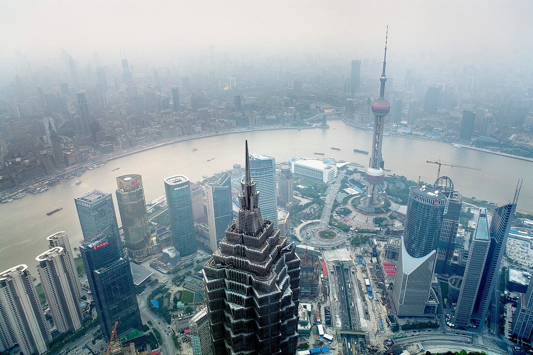 China Shanghai: Skyline Top of Jin Mao Tower and Orient Pearl tower