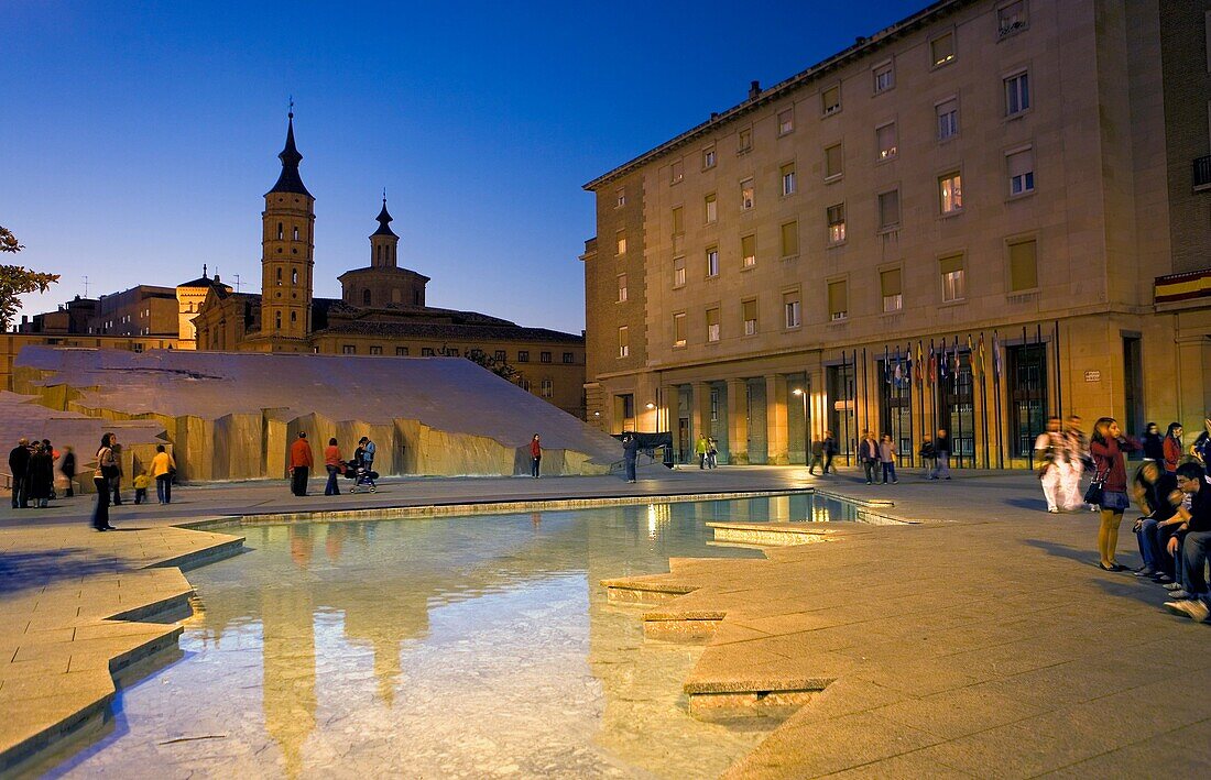 Zaragoza, Aragón, Spain: San Juan de los Panetes, as seen from the Source de la Hispanidad in Pilar square