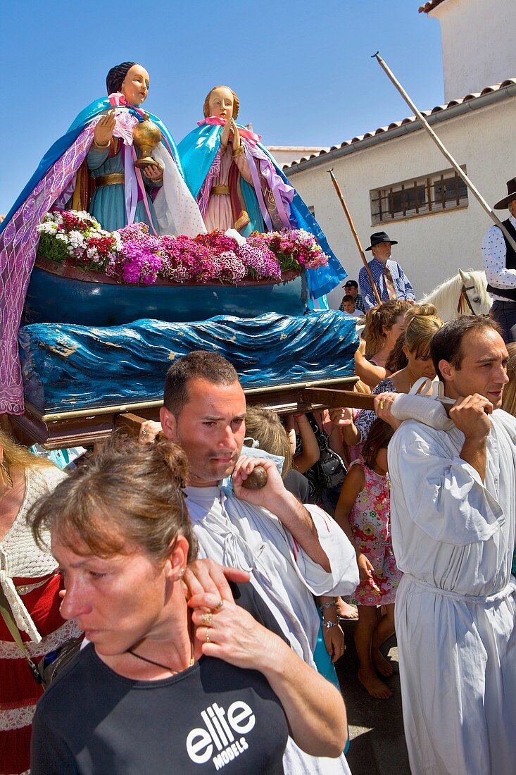 Mª Jacobé and Mª Salomé Procession during annual gipsy pilgrimage at Les Saintes Maries de la Mer may, Camargue, Bouches du Rhone, France