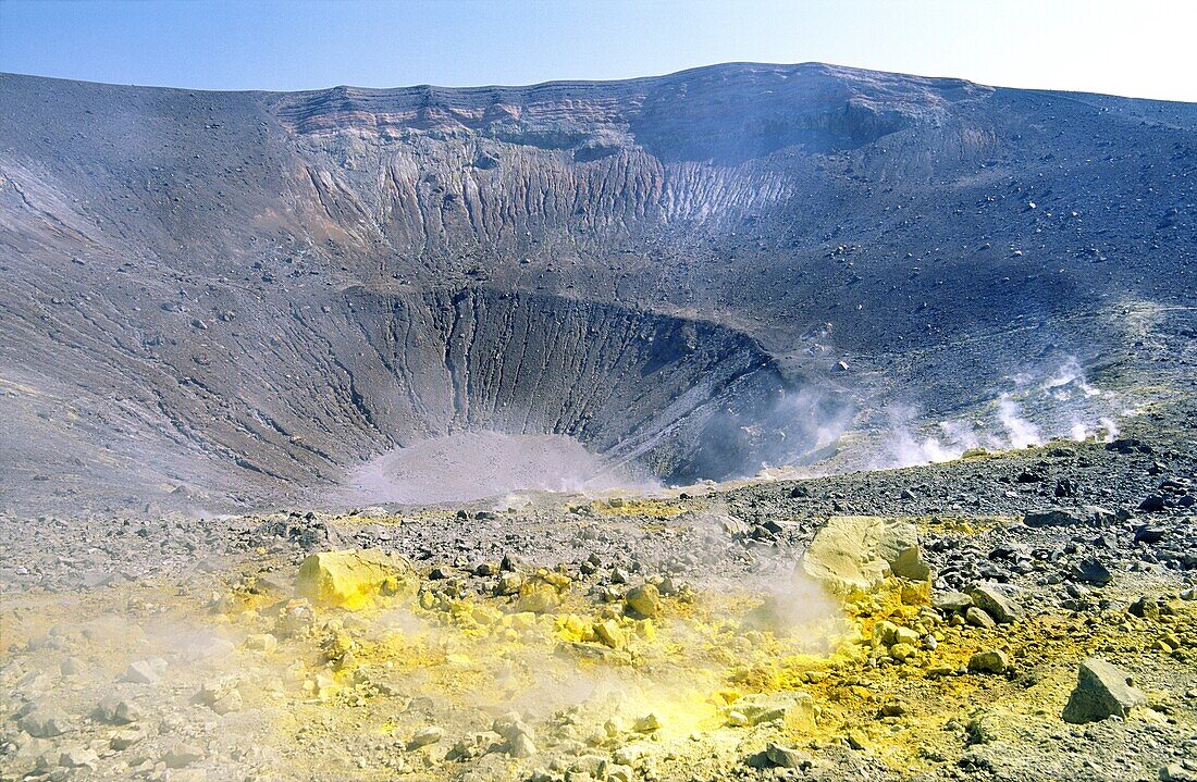 Aeolian Islands Steam and sulphur on the Grand Crater of the volcano of Vulcano on Aeolian Island of Vulcano, Italy