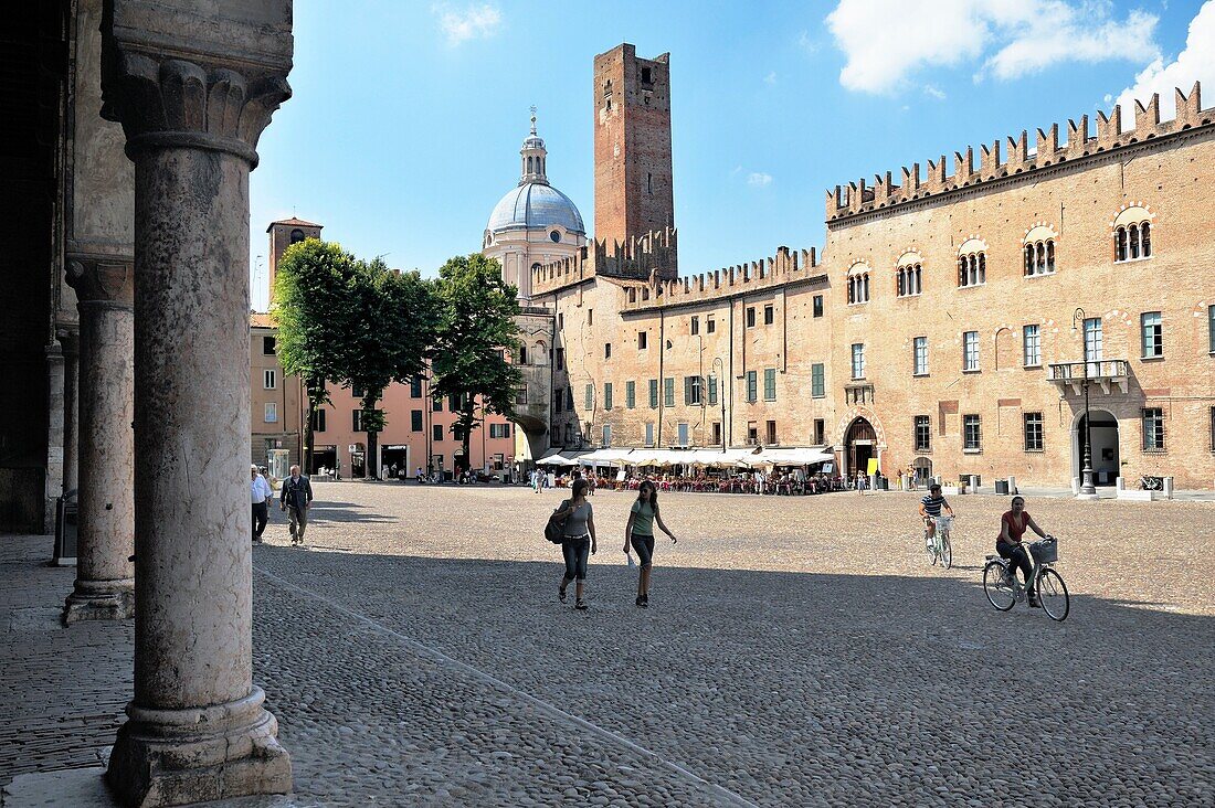 The Piazza Sordello in mediaeval city of Mantua, Lombardy, Italy Toward the Torre della Gabbia and the Basilica di Sant'Andrea