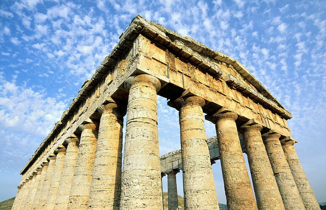 The ancient Greek Doric Hellenic temple at Segesta, Sicily, Italy