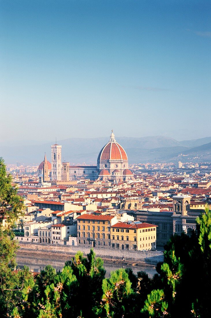 Florence Firenze View from Piazzale Michelangelo over the River Arno to the Duomo Tuscany, Italy