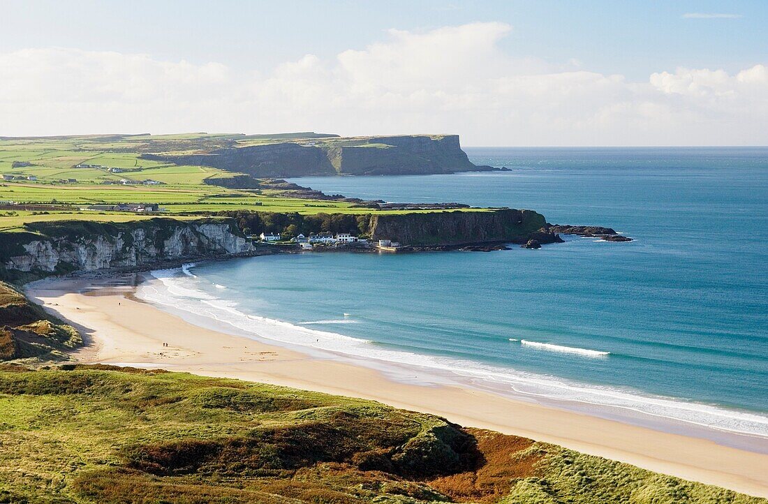 White Park Bay on the Giants Causeway Coast of County Antrim, Ireland Looking to Portbraddon village and the Causeway headlands