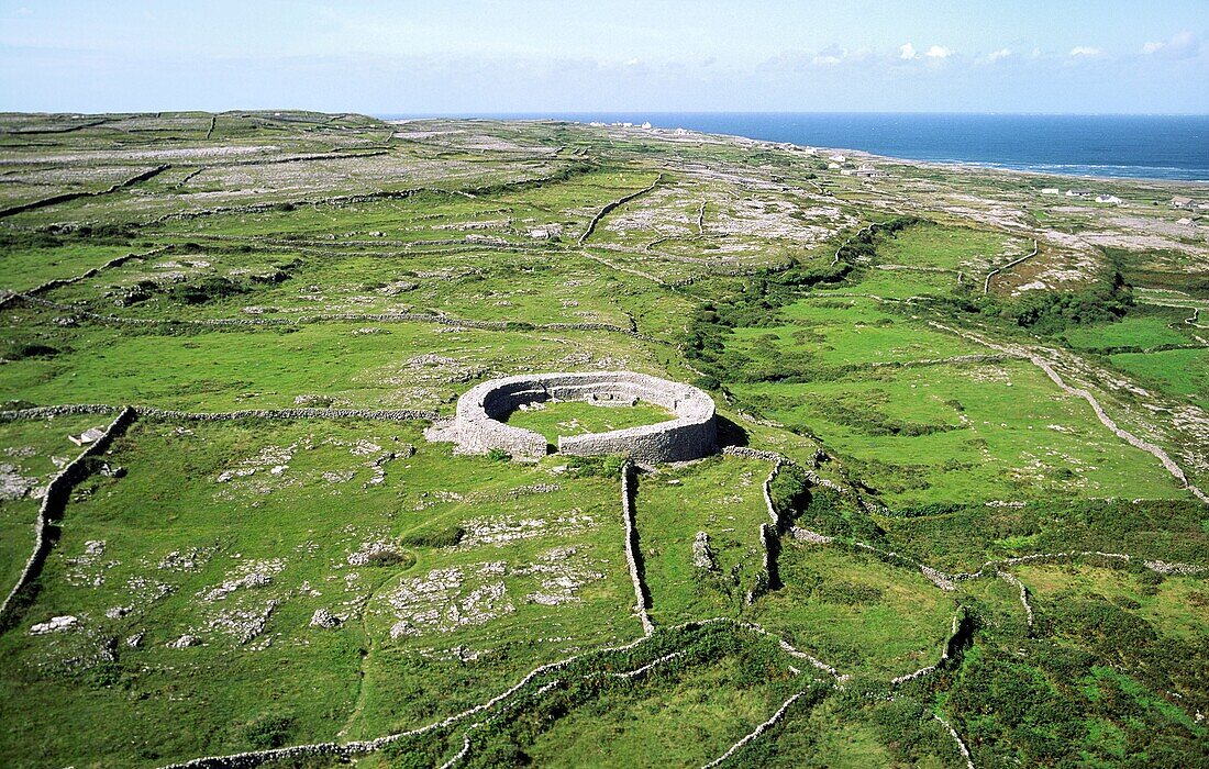 Dun Eoghanachta Bronze Age stone fort cashel in the limestone landscape of Inishmore, largest of the Aran Islands, Galway Bay