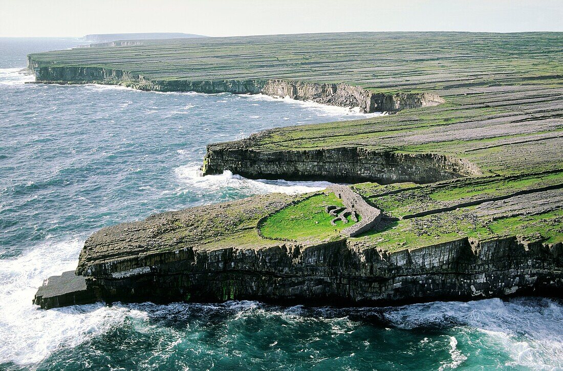 Dun Duchathair ancient Celtic stone fort on limestone cliffs of Inishmore, largest of the Aran Islands, County Galway, Ireland