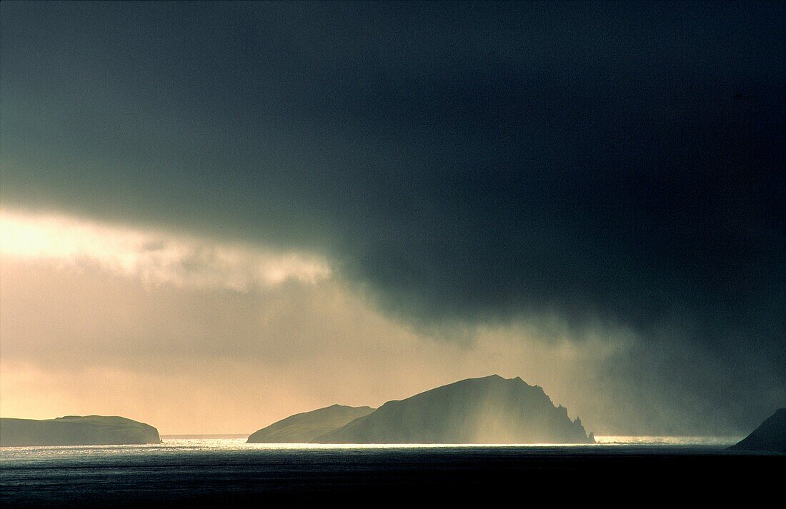 Storm over Blasket Islands from Slea Head, Dingle Peninsula, Co Kerry, Ireland L-R Inishvickillane, Inishabro, Great Blasket