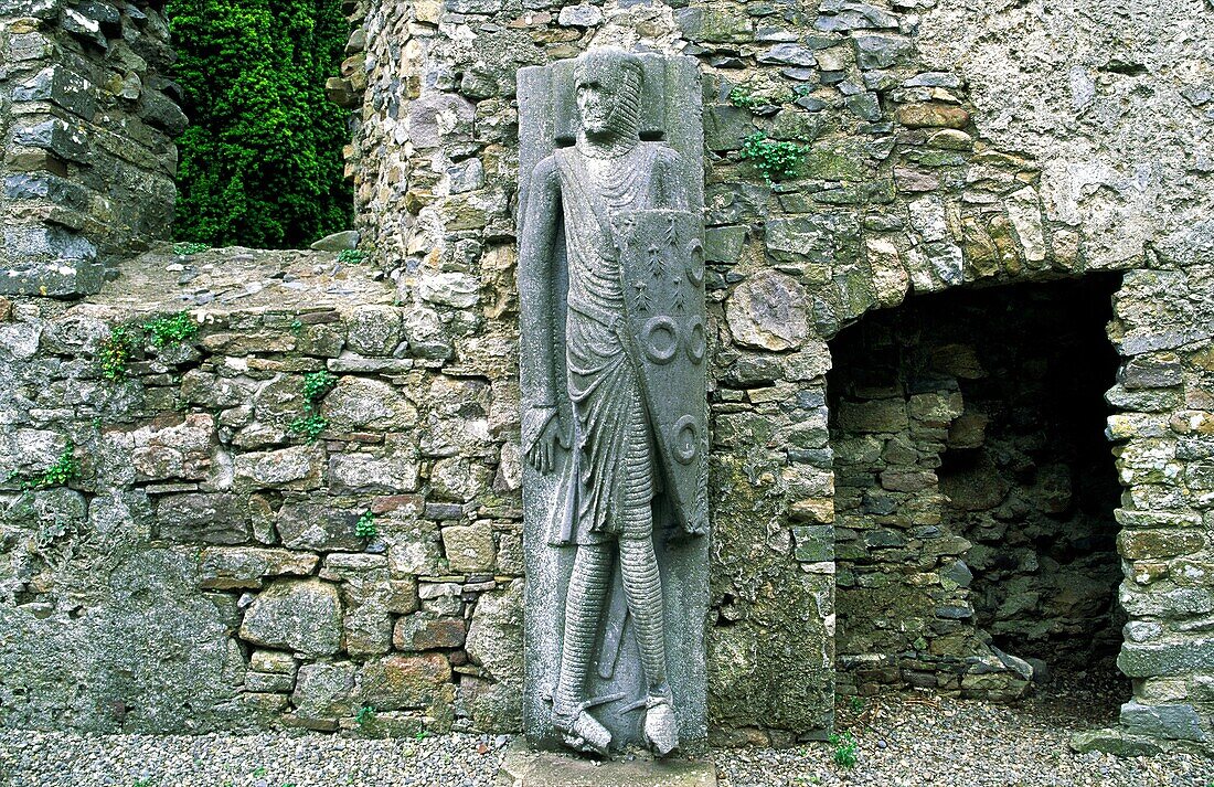 Large 13 C stone carving of knight known as the Cantwell Knight or Cantwell Effigy in Kilfane Church, County Kilkenny, Ireland