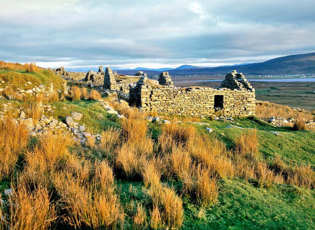 The ruins of the village of Slievemore on Achill Island, County Mayo, Ireland Deserted in the years of the Great famine
