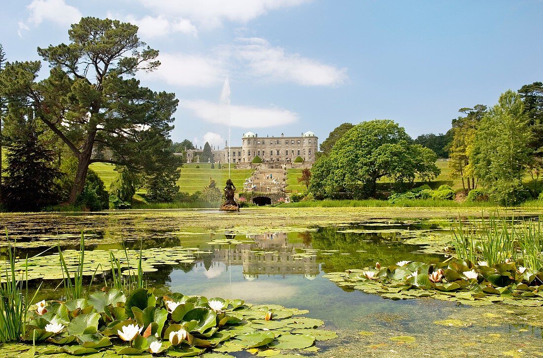 Powerscourt Georgian mansion near Enniskerry, County Wicklow, Ireland Over the Triton Lake and Italian Garden to the house