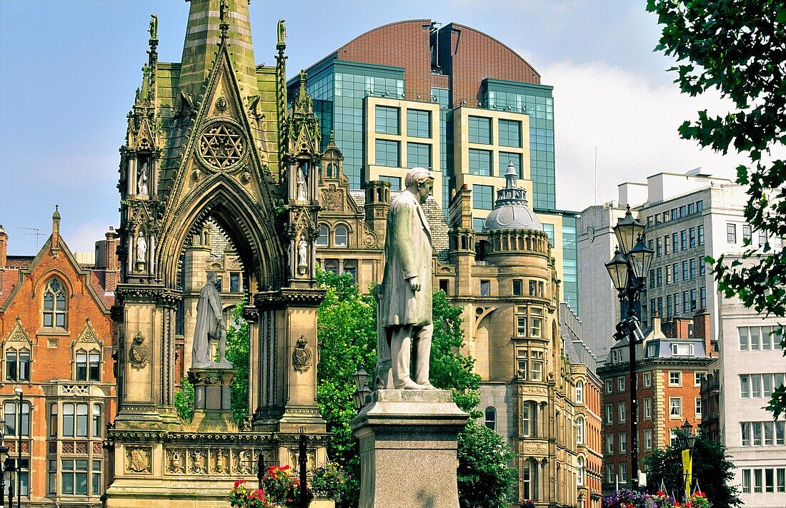 Manchester city centre Albert Square in front of the Town Hall showing variety of architectural periods Greater Manchester, UK