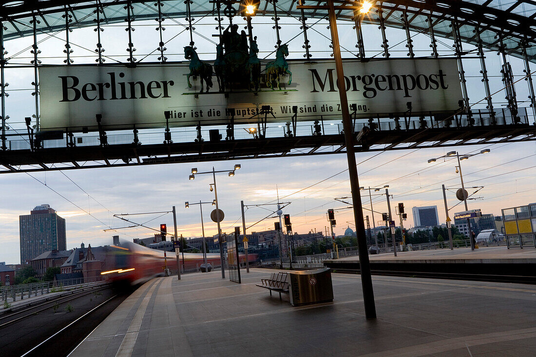 Early morning trains at the Berlin Hauptbahnhof, Berlin, Germany
