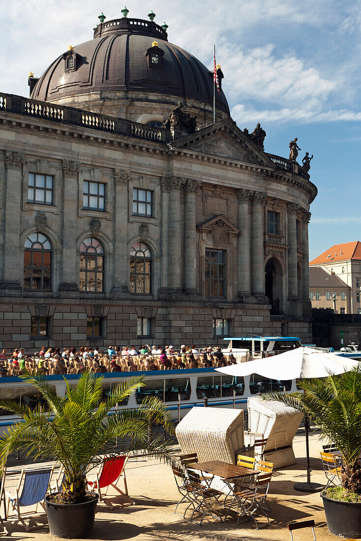 Beach bar on the Spree River near the Bode Museum, Mitte, Berlin, Germany