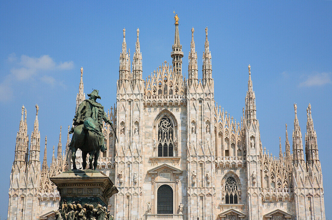Piazza Duomo - cathedral and statue, Milan, Lombardy, Italy