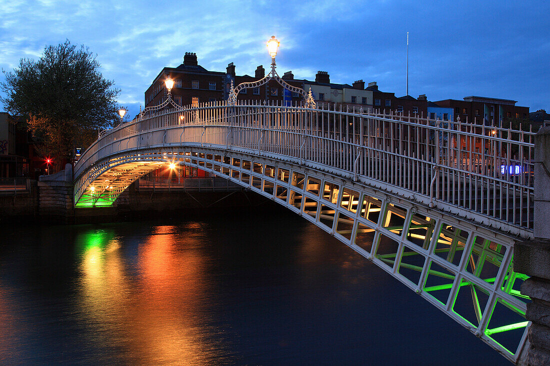 Ha Penny Bridge at night, Dublin, County Dublin, Ireland
