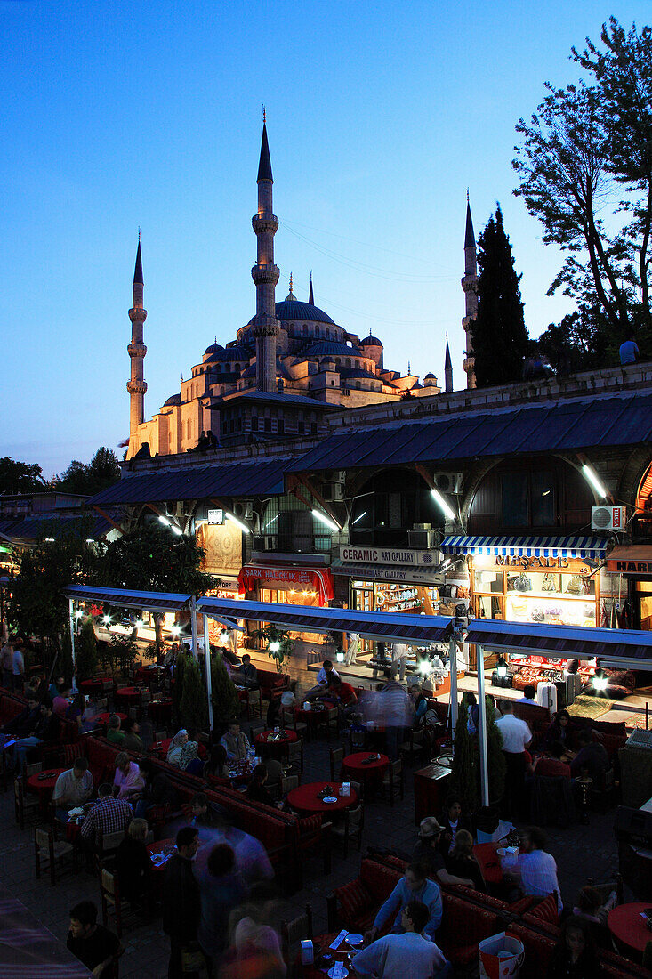 Blue Mosque and Cavalry Bazaar at night, Istanbul, Turkey