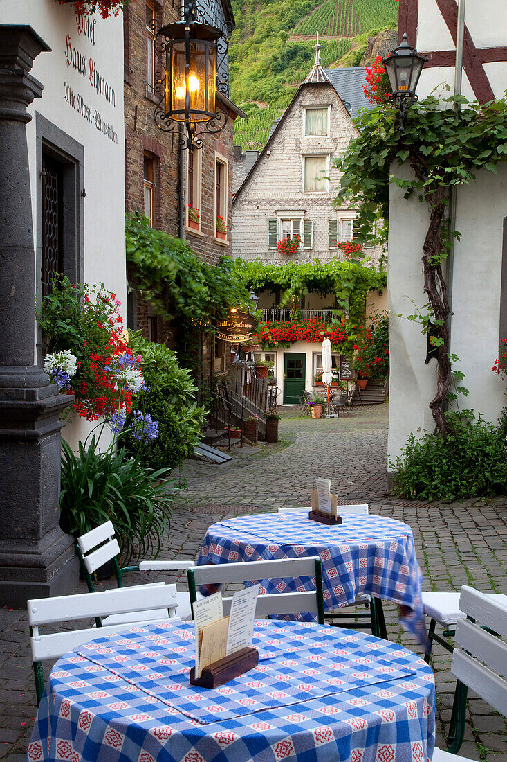 Tables in Marketplatz, Koblenz, Rhineland-Palatinate, Germany
