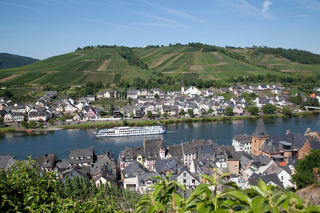 View of Zell-Merl Village & Church from Vinyard, Koblenz, Rhineland-Palatinate, Germany