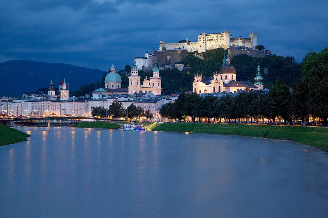 City & Castle Hohensalzburg at Dusk, Salzburg, Salzburger Land, Austria