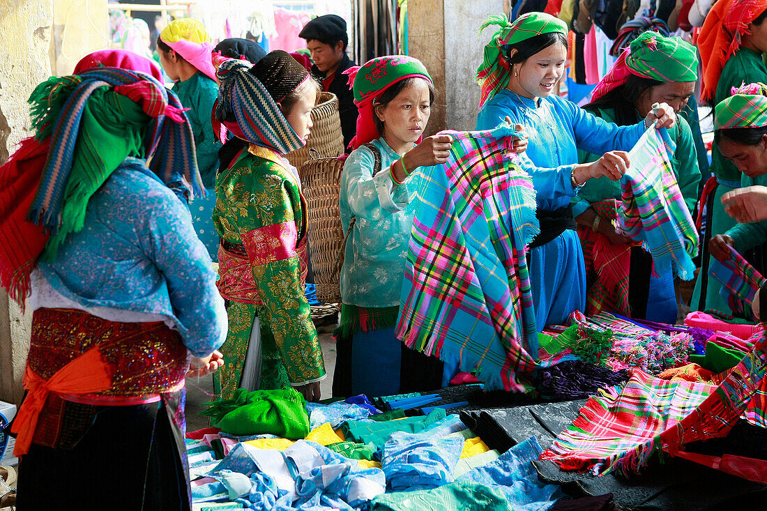 White Hmong women at market, Dong Van, Vietnam