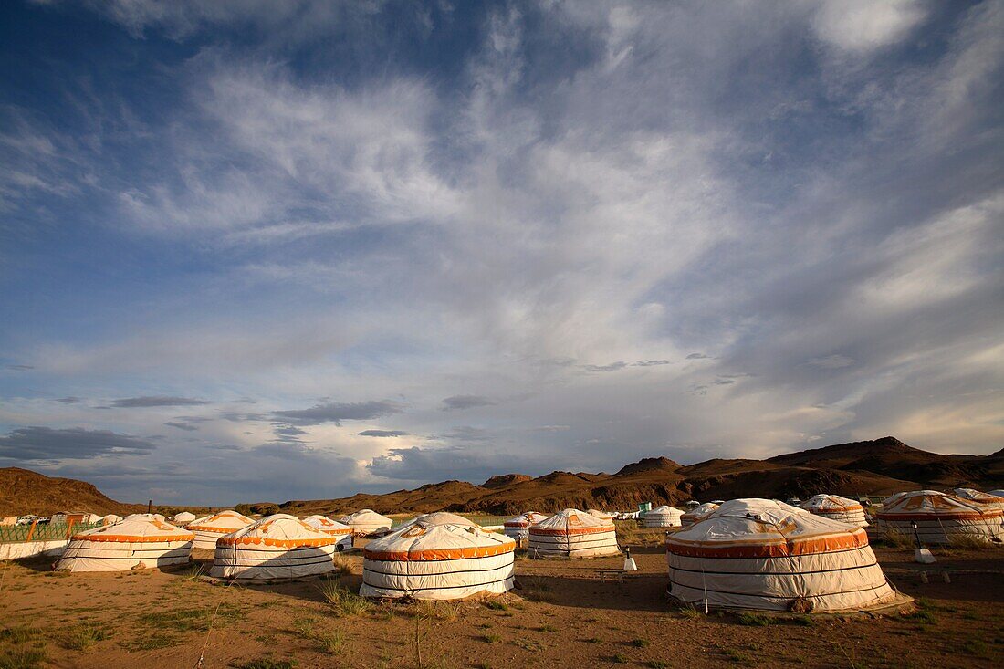 Traditional Gers of a touristic camp, Gobi desert, Mongolia