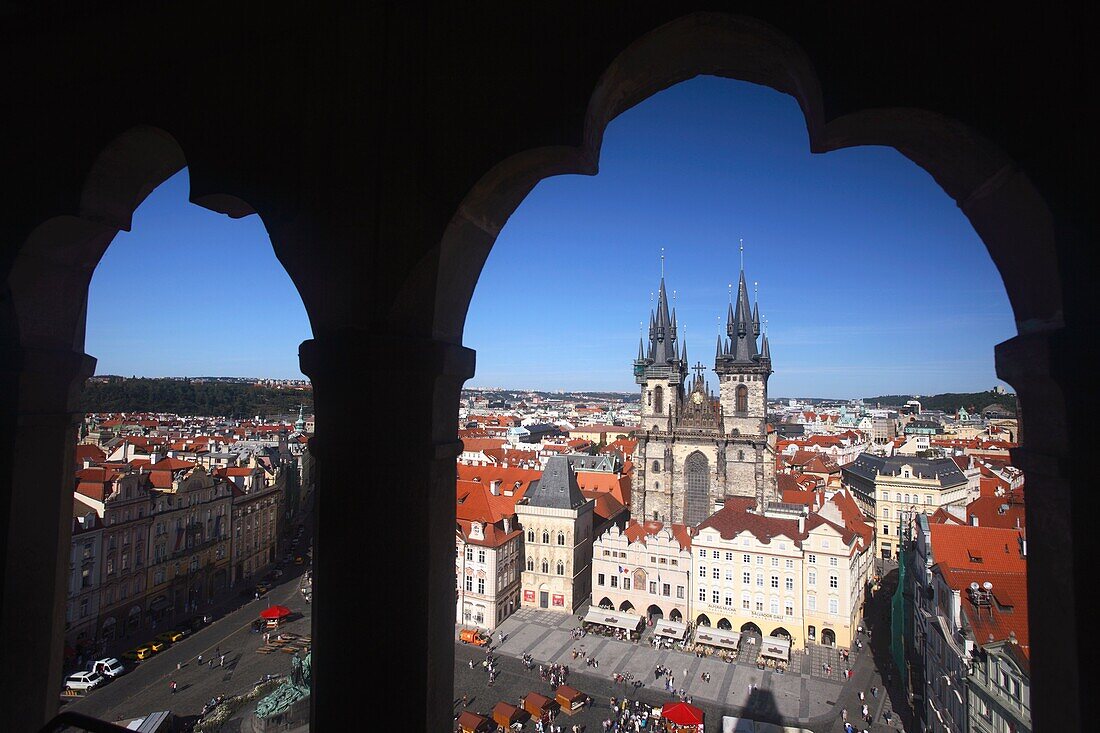 View of the Old Town and the Tyn Church from the Astronomical Clock Tower, Prague, CZ