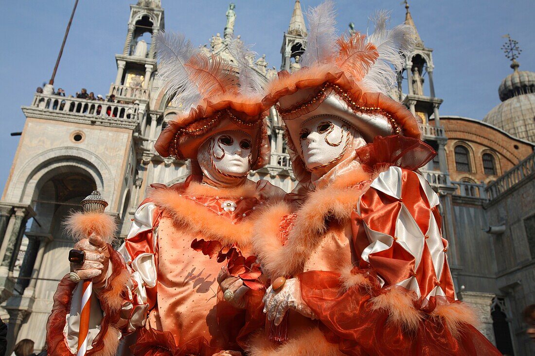 Venetian masks in St Mark's square, Venice Carnival 2009, Italy