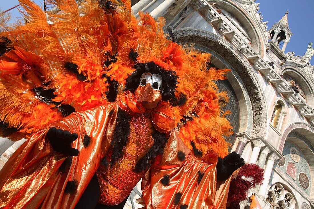 Venetian masks in St Mark's square, Venice Carnival 2009, Italy