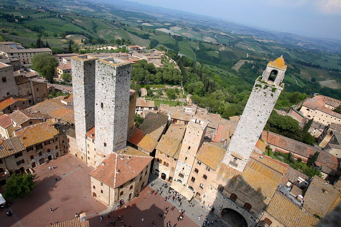 Aerial view of San Gimignano Towers, Tuscany, Italy