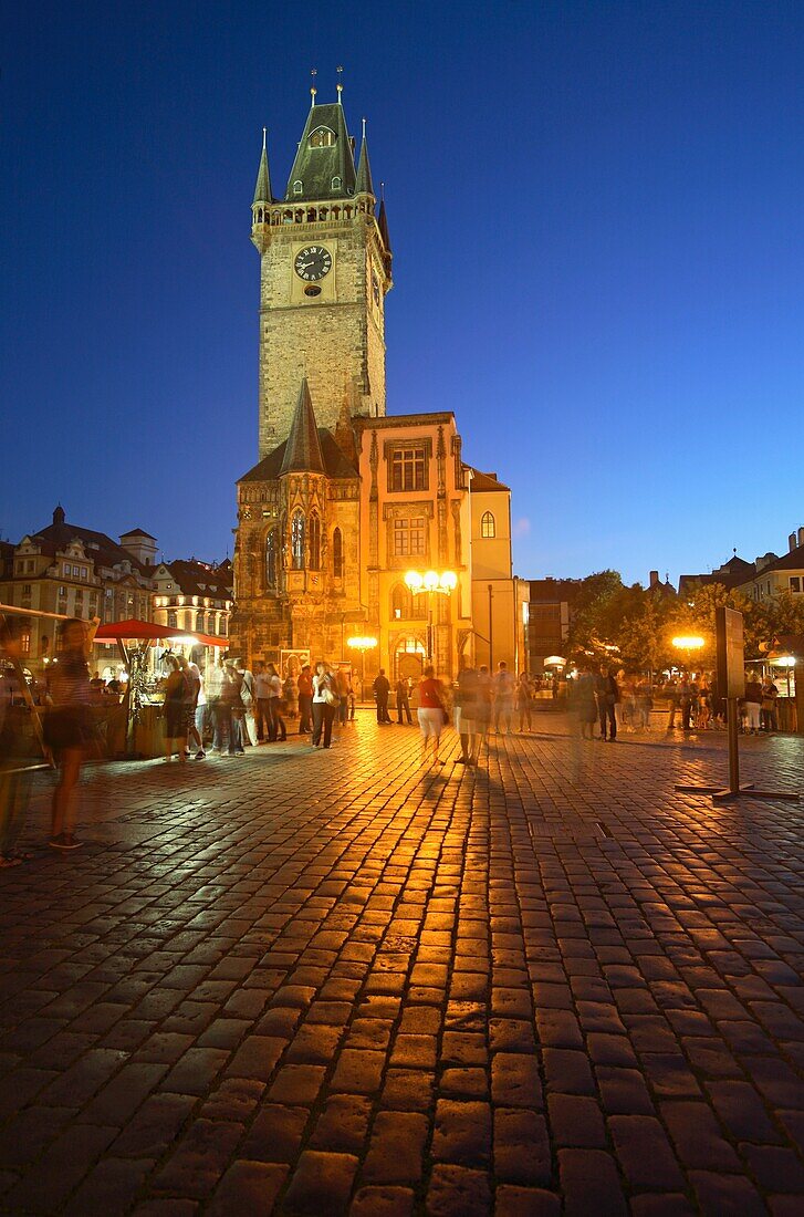 Astronomical Clock Tower in the Old Square at dusk, Prague, CZ