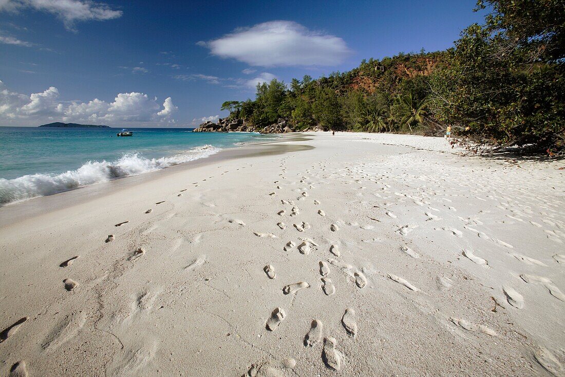 The white sand at Anse Georgette, Praslin Island, Seychelles