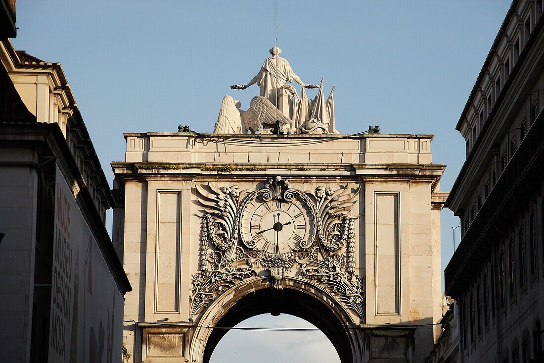 triumphal arch on Commerce Square Praca do Comercio or Terreiro do Paco in Lisbon, Portugal, Europe