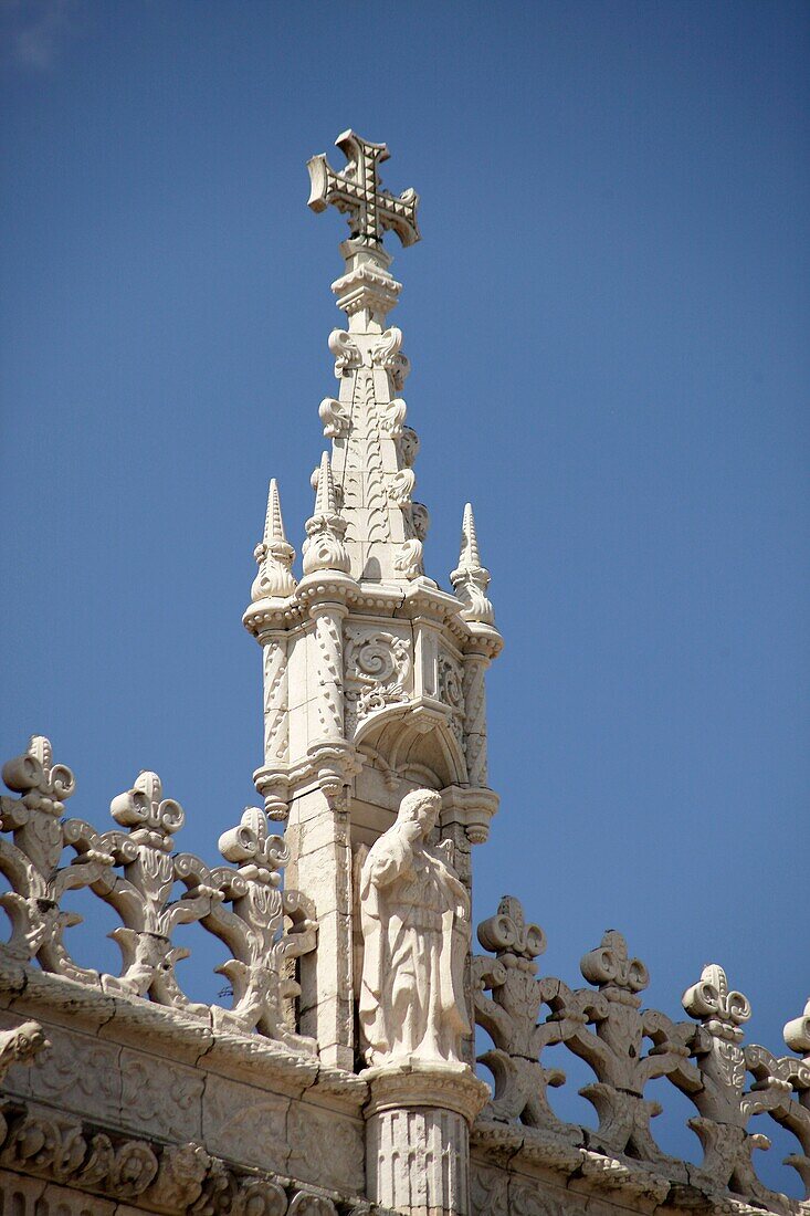 detail of the decorated Jeronimos Monastery Mosteiro dos Jerominos in Belem, Lisbon, Portugal, Europe
