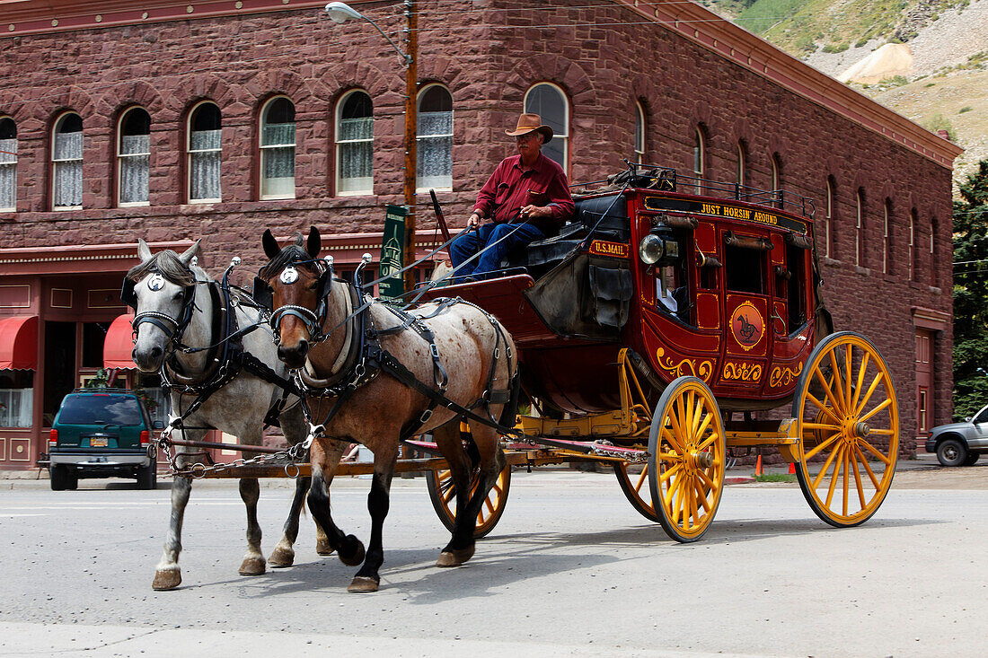 Horse carriage tour on Main Street, Silverton, Colorado, USA