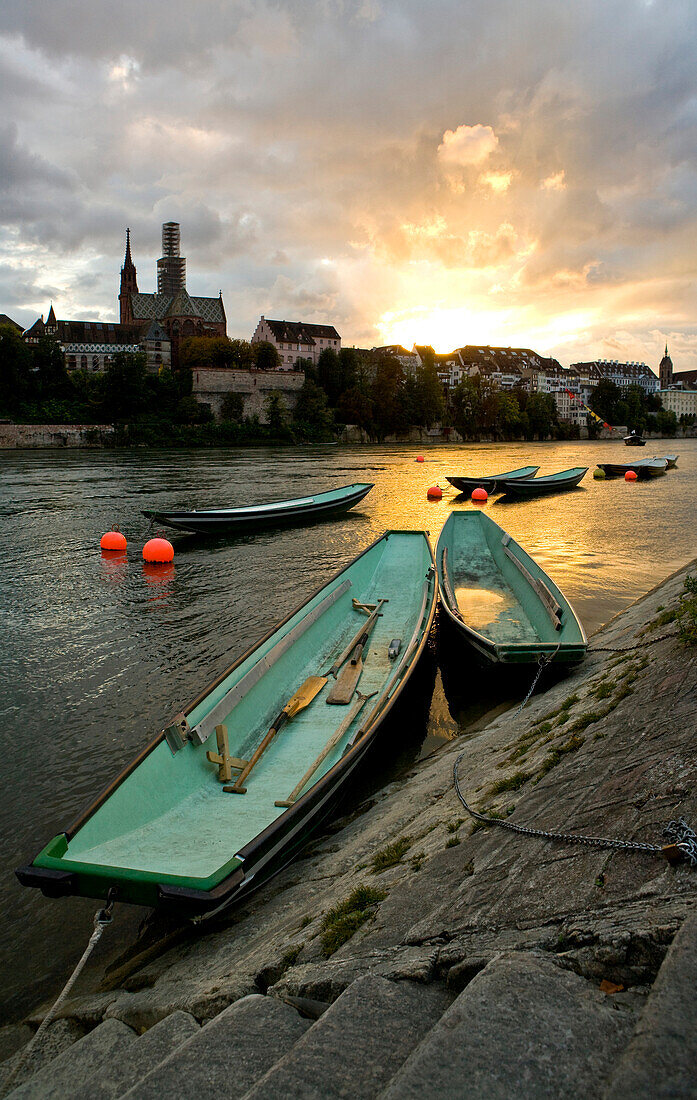 Boats in River, Basel, Basel-Stadt, Switzerland