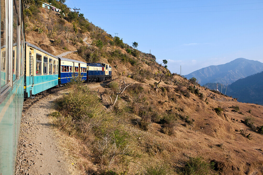 Train Traveling Through Countryside, Dharampur, Himachal Pradesh, India