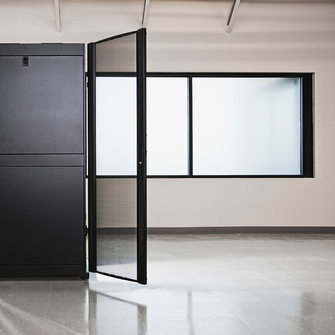 Server Housing with Wire Mesh Door Open, Tukwila, Washington, USA