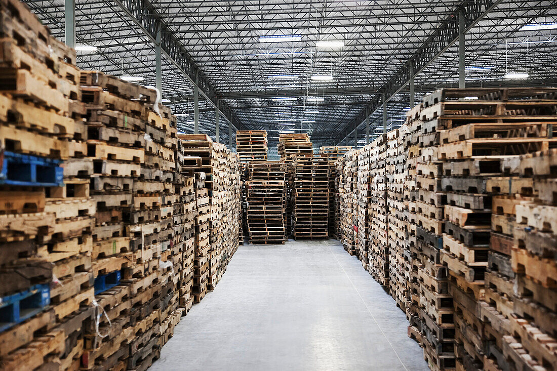 Pallets in a Factory Warehouse, Sumner, Washington, USA