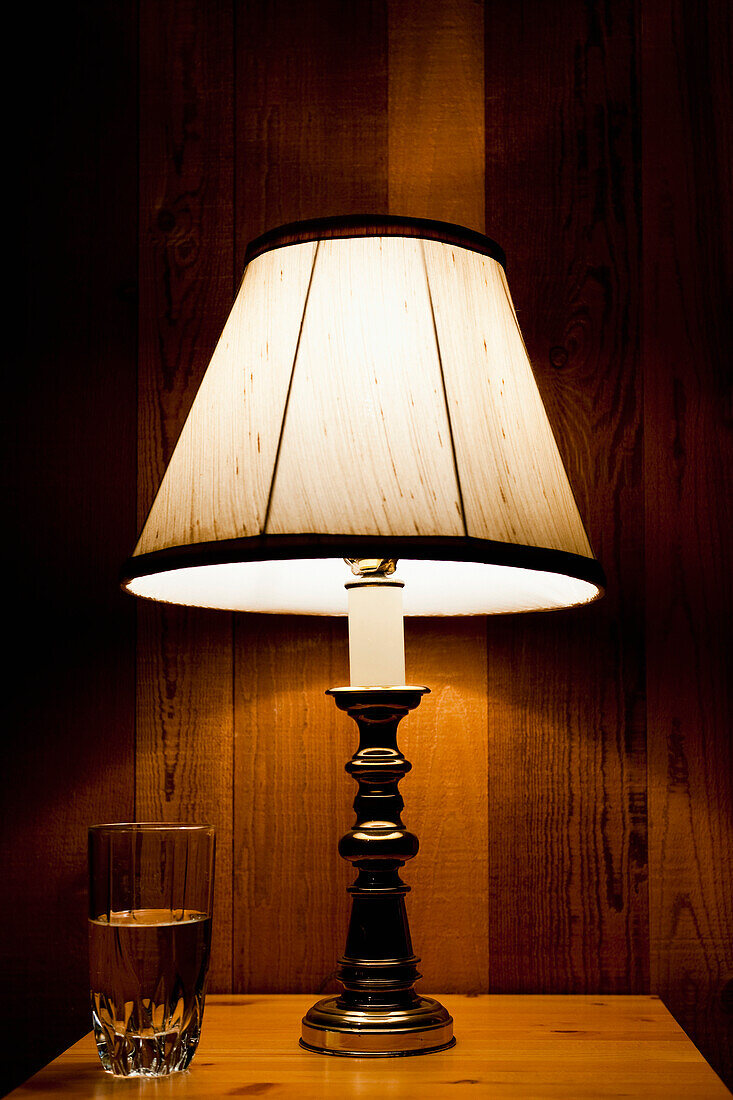 Lamp and Water on Nightstand, Aptos, California, United States