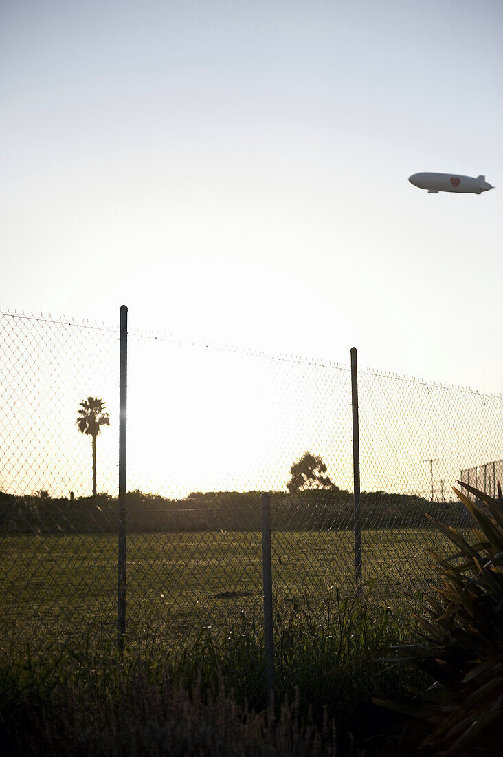Blimp Flying Over Sports Field, Los Angeles, California, USA