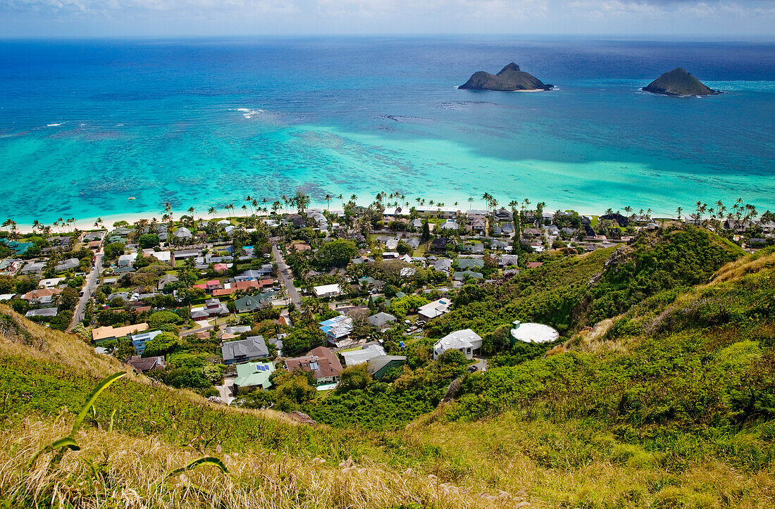 Town of Kailua with Mokulua Islands, Kailua, HI, USA