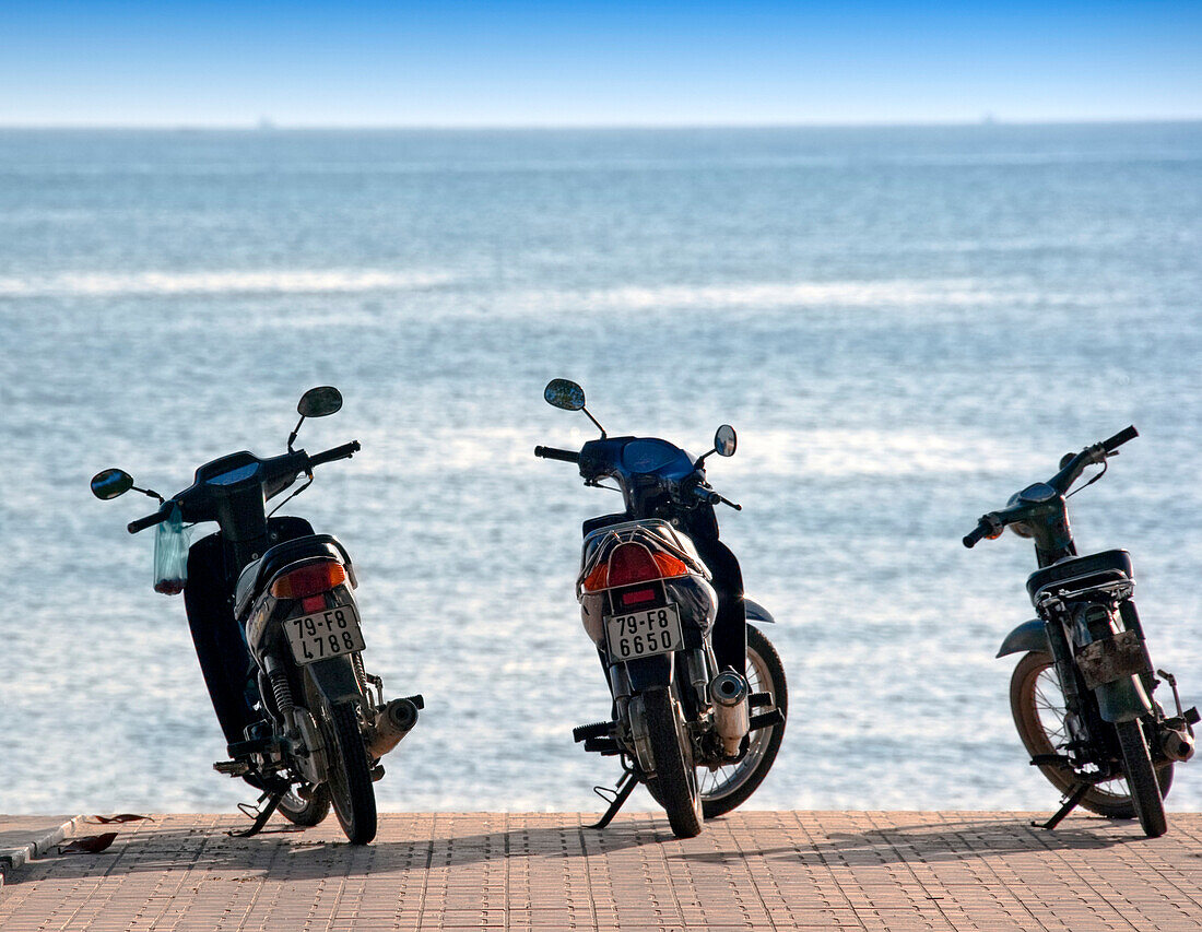 Motor Scooters on Beach, Nha Trang, Vietnam
