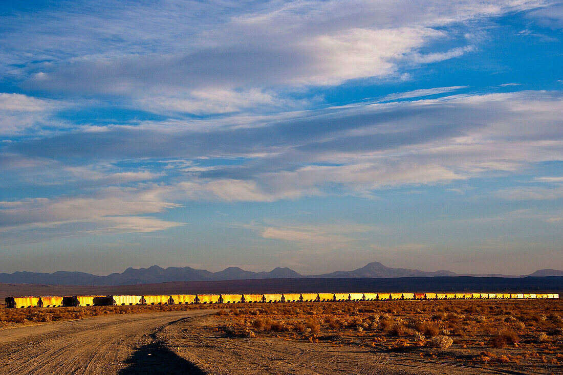 Train Moving Through Desert, CA, USA
