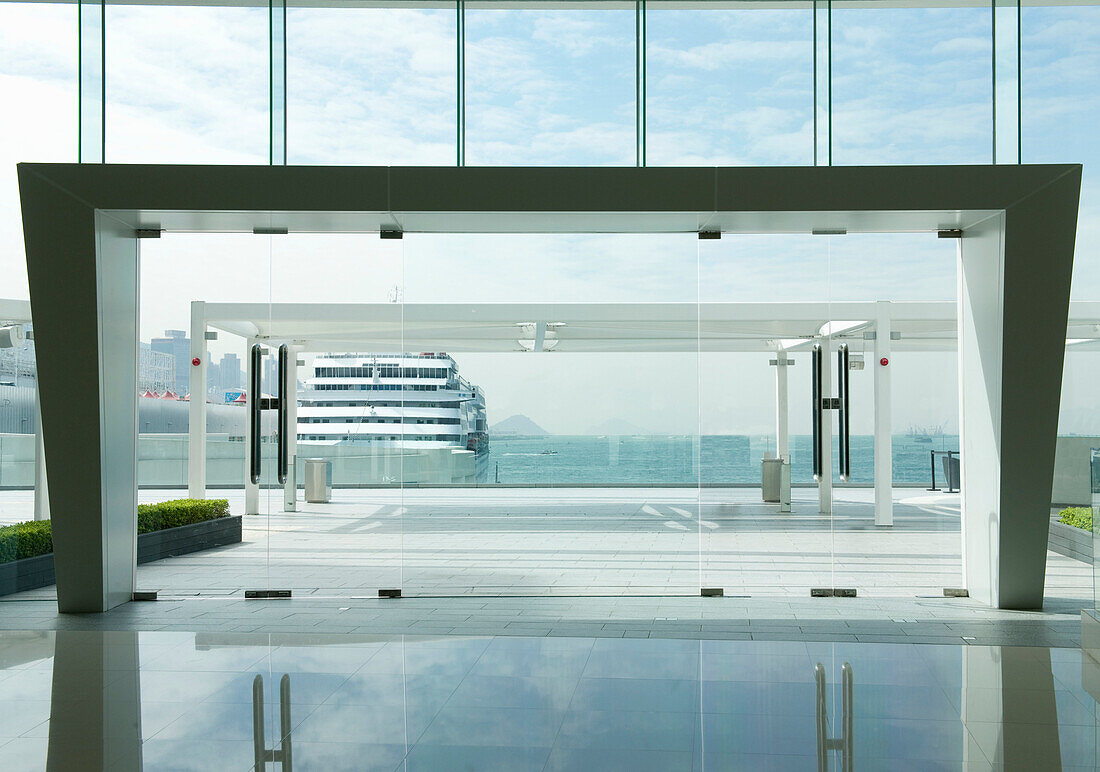 Entrance to Modern Glass Building, Hong Kong, China