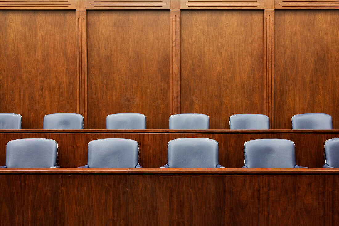 Empty Jury Seats in Courtroom, Dallas, Texas, USA