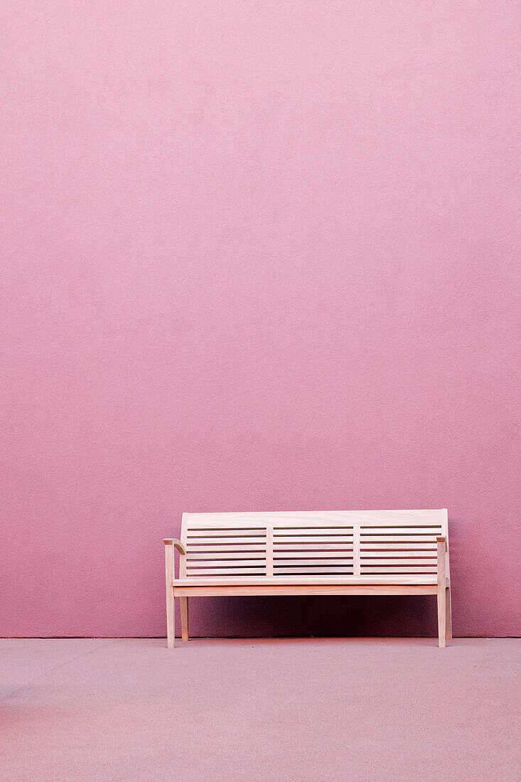 Bench in Front of Pink Wall, Fort Worth, Texas, USA